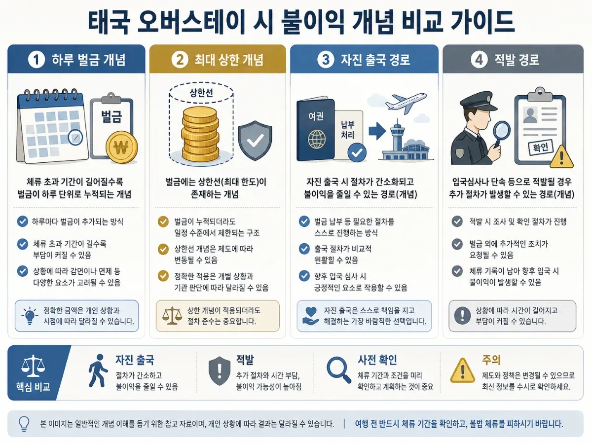 태국 오버스테이 벌금과 재입국 제한 위험을 비교한 안내 인포그래픽