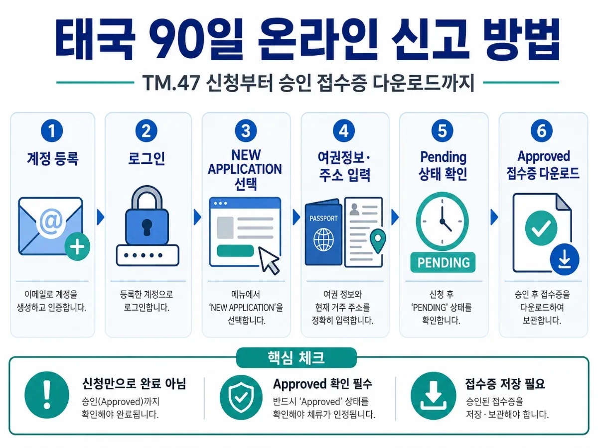태국 90일 온라인 신고 계정 등록부터 TM.47 승인 접수증 다운로드까지 6단계