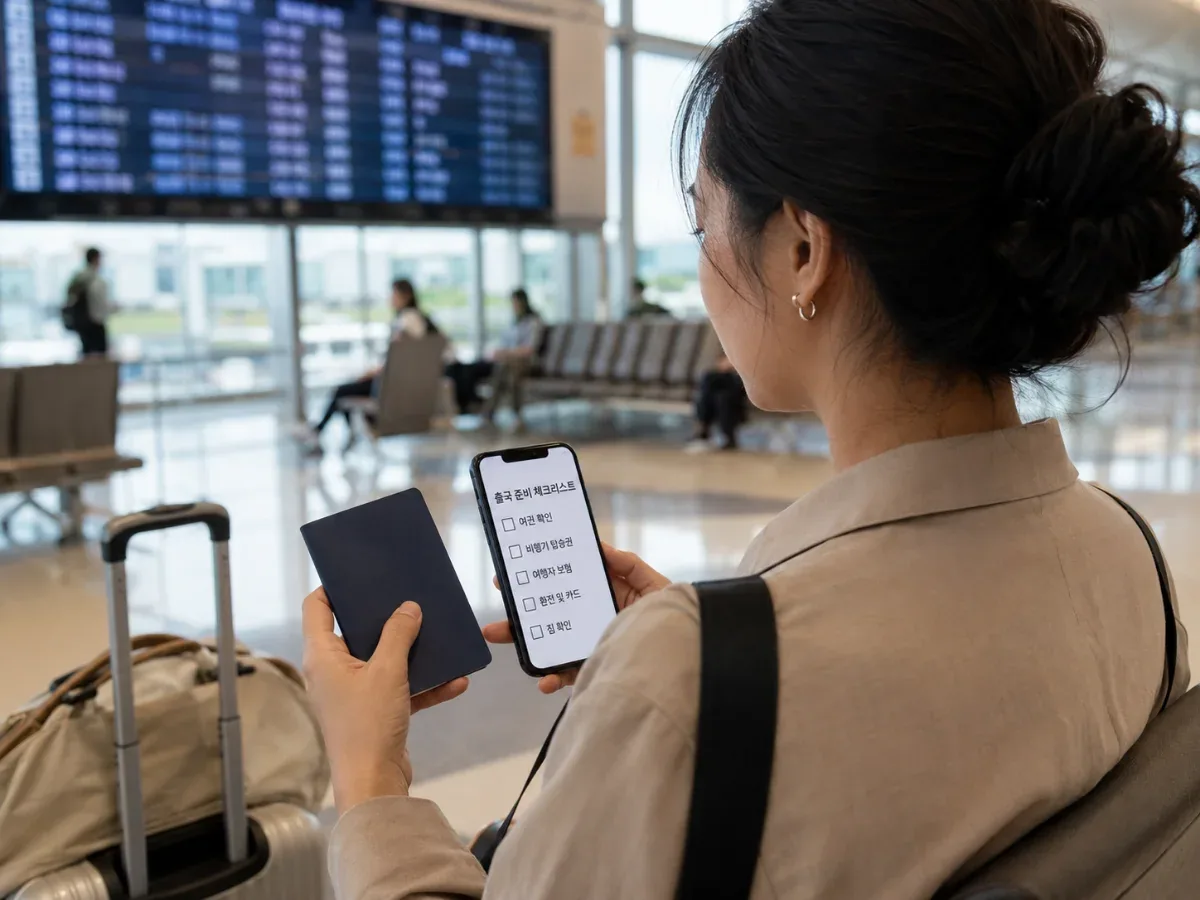 태국 출국 전 여권과 오버스테이 처리 체크리스트를 확인하는 여행자